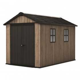 Casuta de gradina, Keter, bej, 350x230x246 cm, colectie Apex 7.5x11/11x7.5, cu doua optiuni de asamblare, usa dubla, ferestre, ventilatie