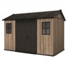 Casuta de gradina, Keter, bej, 350x230x246 cm, colectie Apex 7.5x11/11x7.5, cu doua optiuni de asamblare, usa dubla, ferestre, ventilatie Usa dubla, Ferestre, Ventilatie, Polipropilena, 185 kg, Apex