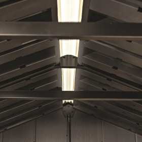 Casuta de gradina, Keter, bej, 350x230x246 cm, colectie Apex 7.5x11/11x7.5, cu doua optiuni de asamblare, usa dubla, ferestre, ventilatie