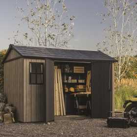 Casuta de gradina, Keter, bej, 350x230x246 cm, colectie Apex 7.5x11/11x7.5, cu doua optiuni de asamblare, usa dubla, ferestre, ventilatie