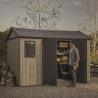 Casuta de gradina, Keter, bej, 350x230x246 cm, colectie Apex 7.5x11/11x7.5, cu doua optiuni de asamblare, usa dubla, ferestre, ventilatie Usa dubla, Ferestre, Ventilatie, Polipropilena, 185 kg, Apex