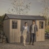 Casuta de gradina, Keter, bej, 350x230x246 cm, colectie Apex 7.5x11/11x7.5, cu doua optiuni de asamblare, usa dubla, ferestre, ventilatie Usa dubla, Ferestre, Ventilatie, Polipropilena, 185 kg, Apex