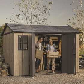 Casuta de gradina, Keter, bej, 350x230x246 cm, colectie Apex 7.5x11/11x7.5, cu doua optiuni de asamblare, usa dubla, ferestre, ventilatie