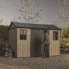 Casuta de gradina, Keter, bej, 350x230x246 cm, colectie Apex 7.5x11/11x7.5, cu doua optiuni de asamblare, usa dubla, ferestre, ventilatie Usa dubla, Ferestre, Ventilatie, Polipropilena, 185 kg, Apex