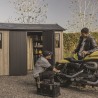 Casuta de gradina, Keter, bej, 350x230x246 cm, colectie Apex 7.5x11/11x7.5, cu doua optiuni de asamblare, usa dubla, ferestre, ventilatie Usa dubla, Ferestre, Ventilatie, Polipropilena, 185 kg, Apex