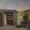 Casuta de gradina, Keter, bej, 350x230x246 cm, colectie Apex 7.5x11/11x7.5, cu doua optiuni de asamblare, usa dubla, ferestre, ventilatie Usa dubla, Ferestre, Ventilatie, Polipropilena, 185 kg, Apex