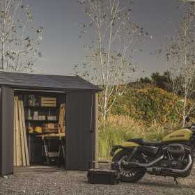 Casuta de gradina, Keter, bej, 350x230x246 cm, colectie Apex 7.5x11/11x7.5, cu doua optiuni de asamblare, usa dubla, ferestre, ventilatie