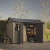 Casuta de gradina, Keter, bej, 350x230x246 cm, colectie Apex 7.5x11/11x7.5, cu doua optiuni de asamblare, usa dubla, ferestre, ventilatie Usa dubla, Ferestre, Ventilatie, Polipropilena, 185 kg, Apex