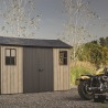 Casuta de gradina, Keter, bej, 350x230x246 cm, colectie Apex 7.5x11/11x7.5, cu doua optiuni de asamblare, usa dubla, ferestre, ventilatie Usa dubla, Ferestre, Ventilatie, Polipropilena, 185 kg, Apex