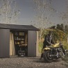 Casuta de gradina, Keter, bej, 350x230x246 cm, colectie Apex 7.5x11/11x7.5, cu doua optiuni de asamblare, usa dubla, ferestre, ventilatie Usa dubla, Ferestre, Ventilatie, Polipropilena, 185 kg, Apex