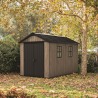 Casuta de gradina, Keter, bej, 350x230x246 cm, colectie Apex 7.5x11/11x7.5, cu doua optiuni de asamblare, usa dubla, ferestre, ventilatie Usa dubla, Ferestre, Ventilatie, Polipropilena, 185 kg, Apex