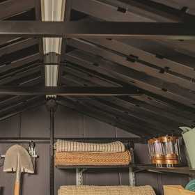 Casuta de gradina, Keter, bej, 350x230x246 cm, colectie Apex 7.5x11/11x7.5, cu doua optiuni de asamblare, usa dubla, ferestre, ventilatie
