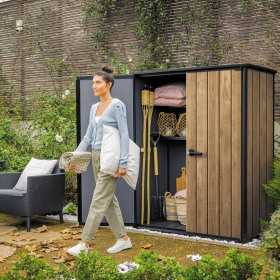 Dulap exterior gradina, din compozit DecoCoat, pentru unelte si accesorii, bej, 2 rafturi, Keter Signature, 140 x 736 x 1704 cm, cu podea, 2 usi, 1400 L, rezistent la intemperii