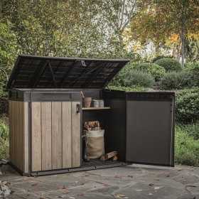 Dulap depozitare exterior, din compozit DecoCoat, pentru unelte si tomberoane, bej, Keter Signature, 190 x 109 x 1325 cm, cu podea, 2 usi, 2020 L, rezistent la intemperii