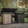 Dulap depozitare exterior, din compozit DecoCoat, pentru unelte si tomberoane, bej, Keter Signature, 190 x 109 x 1325 cm, cu podea, 2 usi, 2020 L, rezistent la intemperii