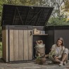 Dulap depozitare exterior, din compozit DecoCoat, pentru unelte si tomberoane, bej, Keter Signature, 190 x 109 x 1325 cm, cu podea, 2 usi, 2020 L, rezistent la intemperii