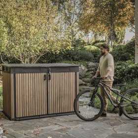 Dulap depozitare exterior, din compozit DecoCoat, pentru unelte si tomberoane, maro venetian, Keter Signature, 190 x 109 x 1325 cm, cu podea, 2 usi, 2020 L, rezistent la intemperii