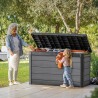 Lada depozitare gradina si terasa, pentru unelte si perne, cu capac, manere, material polipropilena, culoare gri, Keter Cortina, 757 L, rezistenta UV