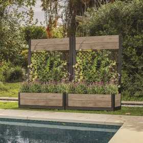 Jardiniera pentru exterior, polipropilena, maro nuc, Keter Deco Tulip, pentru gradina, terasa, balcon, forma dreptunghiulara, bej, cu paravan decorativ, rezistenta UV, 110 L