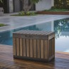 Cufar depozitare accesorii terasa si gradina, pentru unelte si jucarii, cu capac, material polipropilena, rezistenta UV, culoare maro nuc, manere, Keter Kentwood 190 L