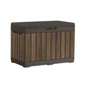 Cufar depozitare accesorii terasa si gradina, pentru unelte si jucarii, cu capac, material polipropilena, rezistenta UV, culoare maro nuc, manere, Keter Kentwood 190 L