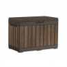 Cufar depozitare accesorii terasa si gradina, pentru unelte si jucarii, cu capac, material polipropilena, rezistenta UV, culoare maro nuc, manere, Keter Kentwood 190 L