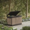 Cufar depozitare accesorii terasa si gradina, pentru unelte si jucarii, cu capac, material polipropilena, rezistenta UV, culoare bej, manere, Keter Kentwood 190 L 
