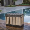 Cufar depozitare accesorii terasa si gradina, pentru unelte si jucarii, cu capac, material polipropilena, rezistenta UV, culoare bej, manere, Keter Kentwood 190 L 