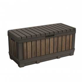 Cutie pentru depozitare pentru terasa si gradina, pentru unelte si jucarii, cu capac, material polipropilena rezistenta UV, culoare maro nuc, manere, Keter Kentwood 350 L
