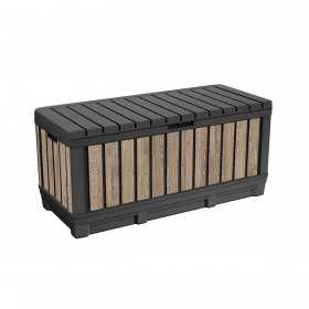 Cutie pentru depozitare pentru terasa si gradina, pentru unelte si jucarii, cu capac, material polipropilena rezistenta UV, culoare bej, manere, Keter Kentwood 350 L