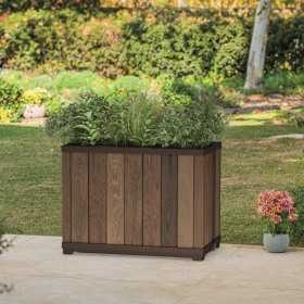Jardiniera inalta, pentru gradina si terasa, polipropilena, Keter Deco, imitatie lemn, culoare...
