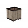 Ghiveci exterior, patrat, bej, polipropilena, Keter Deco, imitatie lemn, cu dop de drenaj, pentru gradina, terasa sau balcon, rezistent UV
