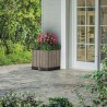 Ghiveci exterior, patrat, bej, polipropilena, Keter Deco, imitatie lemn, cu dop de drenaj, pentru gradina, terasa sau balcon, rezistent UV
