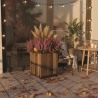 Ghiveci exterior, patrat, maro nuc, polipropilena, Keter Deco, imitatie lemn, cu dop de drenaj, pentru gradina, terasa sau balcon, rezistent UV, 45.5x45.5x55 cm