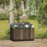 Jardiniera, pentru gradina si terasa, polipropilena, Keter Deco, imitatie lemn, culoare maro nuc, dreptunghiulara, pentru exterior, rezistenta la UV, umiditate si zapada, 45.5x76x45.5 cm