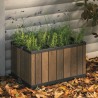 Jardiniera, pentru gradina si terasa, polipropilena, Keter Deco, imitatie lemn, culoare maro nuc, dreptunghiulara, pentru exterior, rezistenta la UV, umiditate si zapada, 45.5x76x45.5 cm