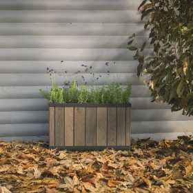 Jardiniera, pentru gradina si terasa, polipropilena, Keter Deco, imitatie lemn, culoare maro nuc, dreptunghiulara, pentru exterior, rezistenta la UV, umiditate si zapada, 45.5x76x45.5 cm