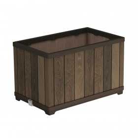 Jardiniera, pentru gradina si terasa, polipropilena, Keter Deco, imitatie lemn, culoare maro nuc, dreptunghiulara, pentru exterior, rezistenta la UV, umiditate si zapada, 45.5x76x45.5 cm
