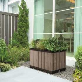 Jardiniera, pentru gradina si terasa, polipropilena, Keter Deco, imitatie lemn, culoare bej, dreptunghiulara, pentru exterior, rezistenta la UV, umiditate si zapada, 45.5x76x45.5 cm