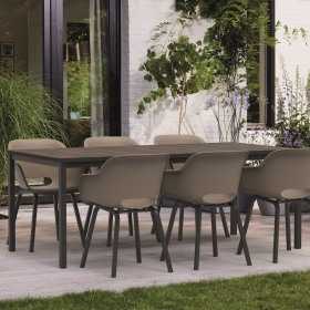 Masa de gradina, plastic, Keter, pentru 8 persoane, colectia Porto, culoare maro nuc, cadru metalic, dimensiuni 200x95x75 cm