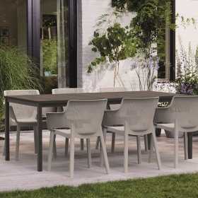 Masa de gradina, plastic, Keter, pentru 8 persoane, colectia Porto, culoare maro nuc, cadru metalic, dimensiuni 200x95x75 cm