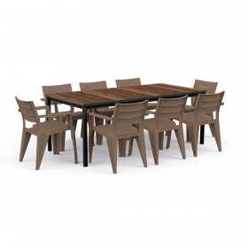 Masa de gradina, plastic, Keter, pentru 8 persoane, colectia Porto, culoare maro nuc, cadru metalic, dimensiuni 200x95x75 cm