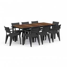 Masa de gradina, plastic, Keter, pentru 8 persoane, colectia Porto, culoare maro nuc, cadru metalic, dimensiuni 200x95x75 cm