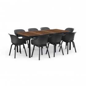 Masa de gradina, plastic, Keter, pentru 8 persoane, colectia Porto, culoare maro nuc, cadru metalic, dimensiuni 200x95x75 cm