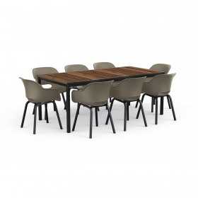 Masa de gradina, plastic, Keter, pentru 8 persoane, colectia Porto, culoare maro nuc, cadru metalic, dimensiuni 200x95x75 cm