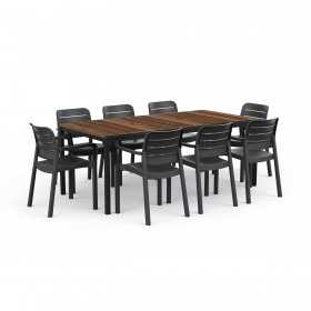 Masa de gradina, plastic, Keter, pentru 8 persoane, colectia Porto, culoare maro nuc, cadru metalic, dimensiuni 200x95x75 cm
