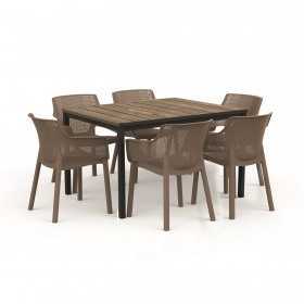 Masa de gradina, plastic, Keter, pentru 6 persoane, colectia Porto, culoare bej, cadru metalic, dimensiuni 159x95x75 cm