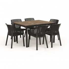Masa de gradina, plastic, Keter, pentru 6 persoane, colectia Porto, culoare bej, cadru metalic, dimensiuni 159x95x75 cm