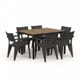 Masa de gradina, plastic, Keter, pentru 6 persoane, colectia Porto, culoare bej, cadru metalic, dimensiuni 159x95x75 cm