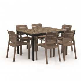 Masa de gradina, plastic, Keter, pentru 6 persoane, colectia Porto, culoare bej, cadru metalic, dimensiuni 159x95x75 cm